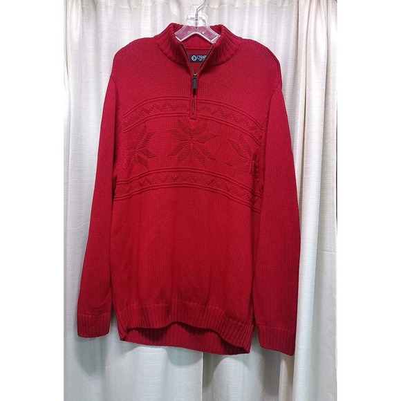 Chaps Men's Size M Red 1/4 Zip Tight Knit Sweater Winter Snowflake NWT - Picture 1 of 8